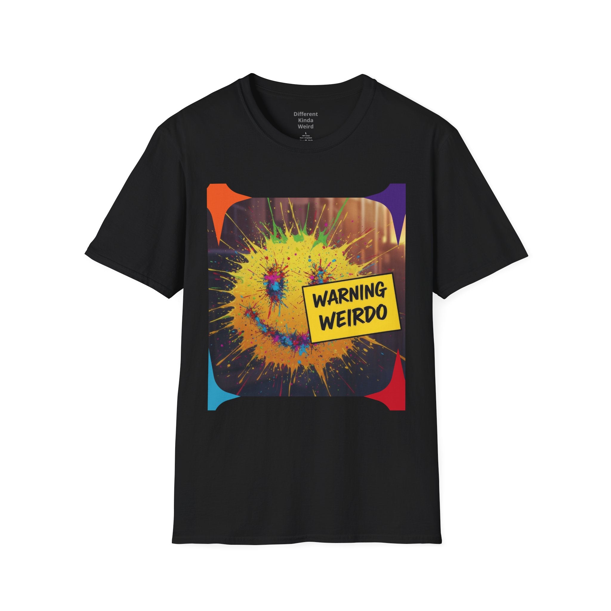 T-Shirt — "Warning Weirdo" Retro Smiley Graphic Tee