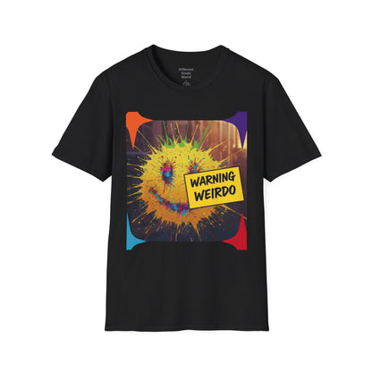 T-Shirt — "Warning Weirdo" Retro Smiley Graphic Tee
